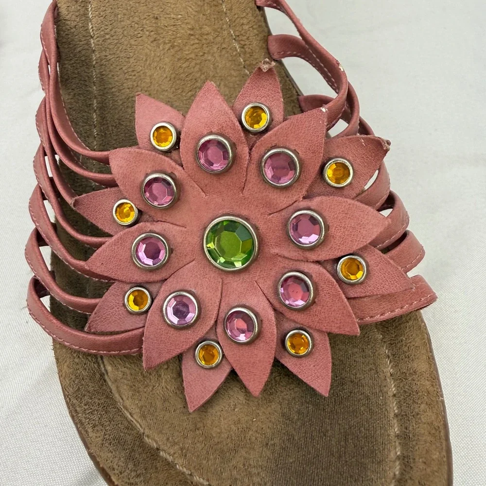Bongo Vintage Pink Floral Rhinestone Wedge Sandals Y2K Cork Platform Slides